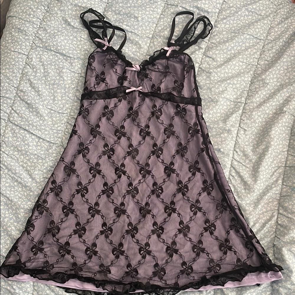 Elegant Black and Pink Lace Chemise